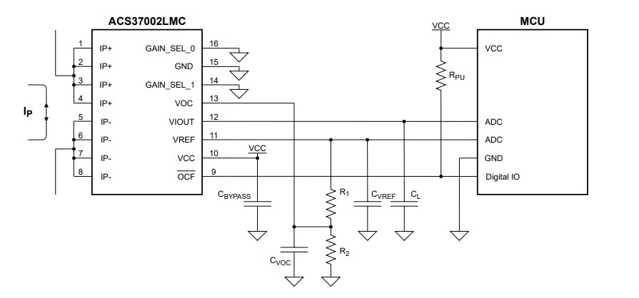 Application Circuit Diagram - Allegro MicroSystems ACS37002 400kHz High Accuracy Current Sensor ICs